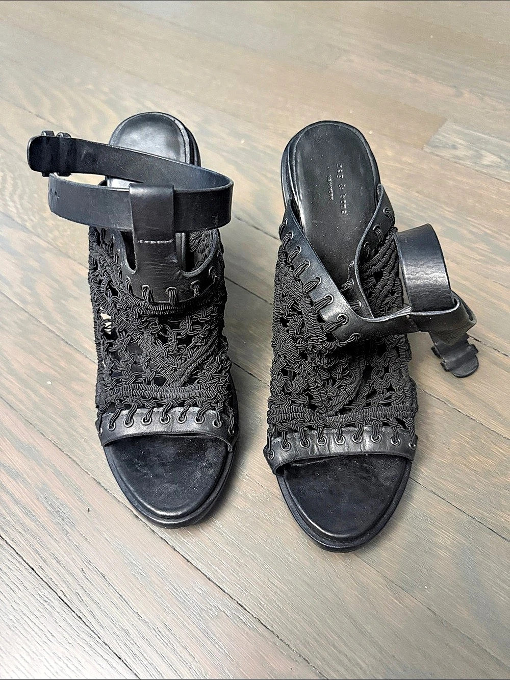 rag & bone Camille Macramé Caged Block Heel Sandal Black